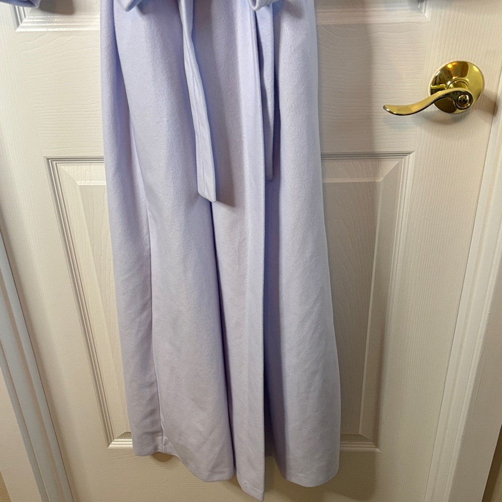 Apostrophe Light Blue Robe w/White Trim Full Length Soft Flannel Outer Feel EUC - Picture 4 of 12